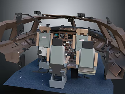 Detailed Aircraft Cockpit Interior With Dual Seats Control Panels And Instrument Displays 3d model
