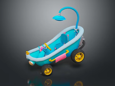 Fun Kids Toy Bathtub Car Featuring Blue Shower Head Yellow Wheels And Pink Accents 3d model