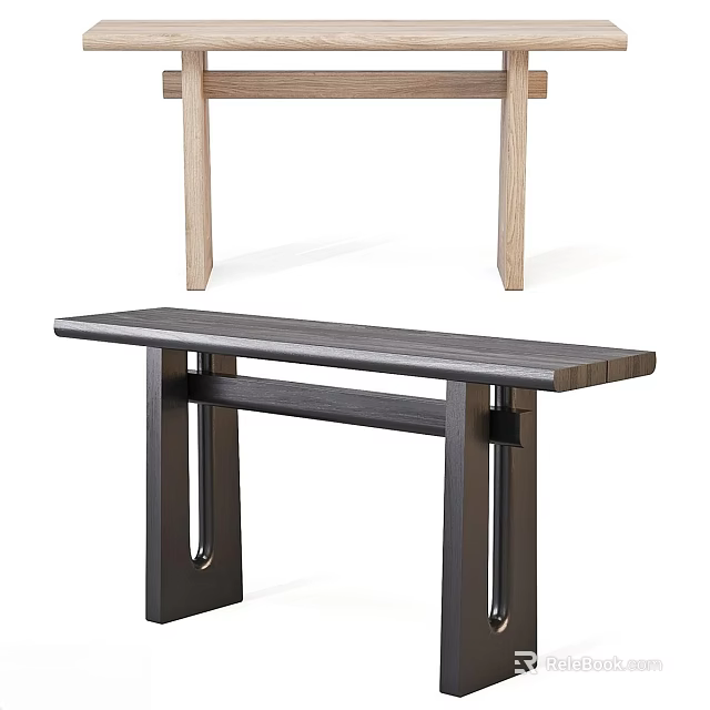Modern Wooden Dining Table Set With Bench And Contrasting Light Dark Design 3d model