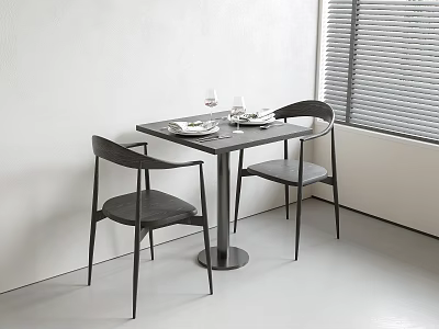 Modern Minimalist Dining Table Set With Two Chairs In Simple Interior 3d model