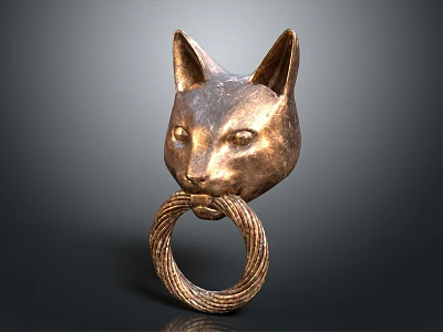 Ornate Bronze Fox Head Door Handle With Ring Design For Home Decoration 3d model