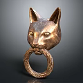 Ornate Bronze Fox Head Door Handle With Ring Design For Home Decoration