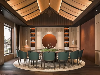 New Chinese-style Room Restaurant Box Dining Room Hotel Dining Room Round Table Background Wall 3d model