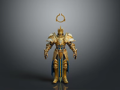 Divine Mythical Warrior In Golden Armor With Halo And Blue Accents 3d model