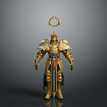 Divine Mythical Warrior In Golden Armor With Halo And Blue Accents