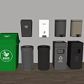 Various Trash Bins In Different Colors And Designs With Recycling Symbols