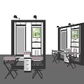 Modern Display Shelves With Black Frame Mirrored Panels Tiered Shelves And Tables Chairs For Retail