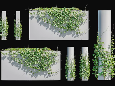 Green Vines with Lush Foliage Covering White Walls and Wrapping Around Columns 3d model