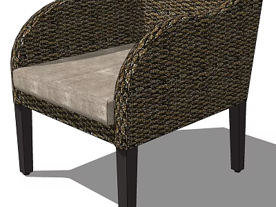 Stylish Wicker Armchair With Light Gray Cushion And Dark Wooden Legs 3d model