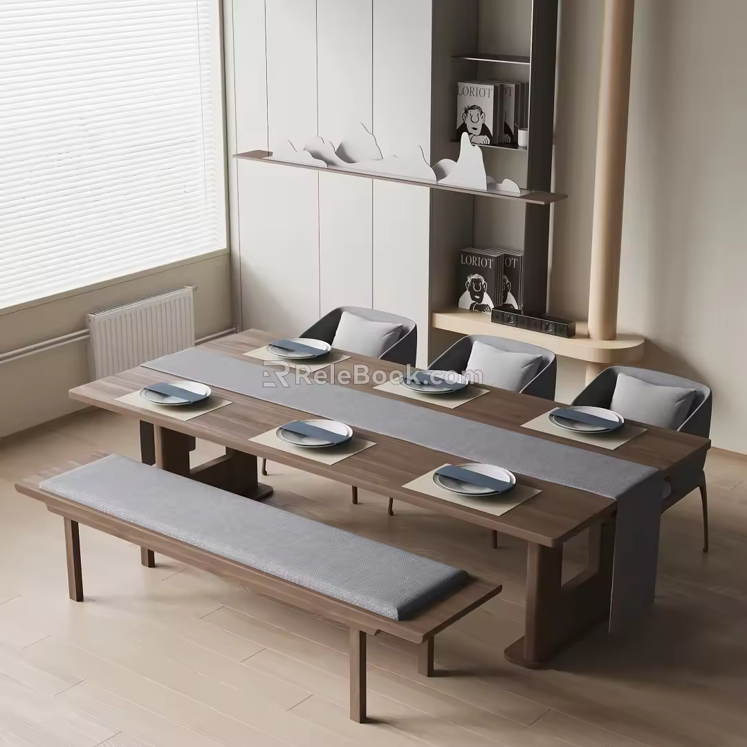 POLTRONA Dining Table and Chair Solid Wood Dining Table and Chair Table and Chair Combination Tableware Ornaments Chandelier 3d model