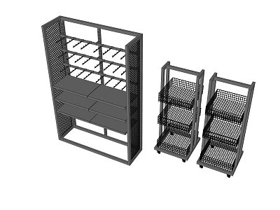 Metal Retail Display Shelves With Multiple Tiers And Grid Design In Various Sizes 3d model
