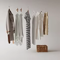 Hanging Clothes In Various Styles Including Striped White And Beige With Wicker Basket