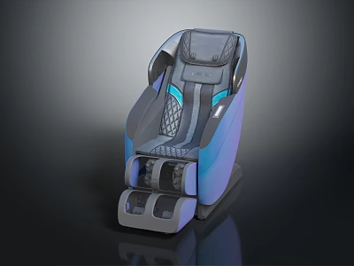 Modern Gray And Blue Massage Chair With Breathable Mesh Design And Footrest 3d model