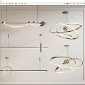 Modern Chandeliers with Circular Rings and Linear Structures for Interior Decoration 3d model