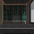 Modern Garden Decor Feature With Three Fountains And Glass Curtain Wall Lighting