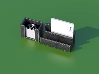 Black Leather Desk Organizer With Watch Storage And Business Card Holder 3d model