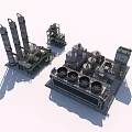 Industrial Facility With Cooling Towers Storage Tanks Tall Chimneys And Piping Systems