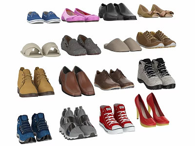 Assorted Stylish Shoes Featuring Sneakers Heels Leather Sandals And Casual Designs 3d model