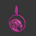 Golden Eagle Head Carved Pendant With Feather Accent And Circular Frame Design 3d model