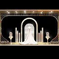 Elegant Wedding Dress Shop Window Display with White Gown Geometric Shapes Lighting And Mountain Ornaments