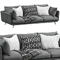 Gray Three Seater Sofa With Geometric Polka Dot Pillows And Plaid Throw 3d model