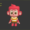 Game Movie Character Pink Monkey Cartoon Style 3D Model With Big Eyes And Striped Shirt