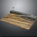 Dam Model Structure With Retaining Wall Railings Lighting Posts And Terrain