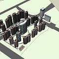Modern High Rise Building Complex With Multiple Towers And Low Rise Structure 3d model