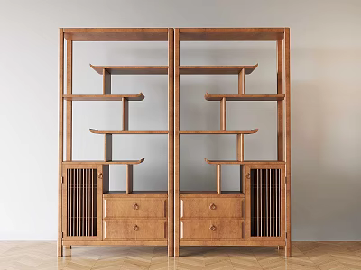 Wooden Bogu Shelf With Multi tiered Shelves And Drawers For Display Storage 3d model