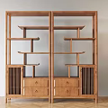Wooden Bogu Shelf With Multi tiered Shelves And Drawers For Display Storage