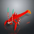 Fantasy Red Crustacean Creature Character With Green Antennae Spiked Body And Orange Tail