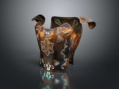 Unique Brown Decorative Vessel With Intricate White Floral Patterns And Curved Edges 3d model