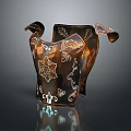 Unique Brown Decorative Vessel With Intricate White Floral Patterns And Curved Edges