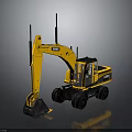CAT Yellow Wheel Excavator With Long Boom Black Bucket And Operator Cab