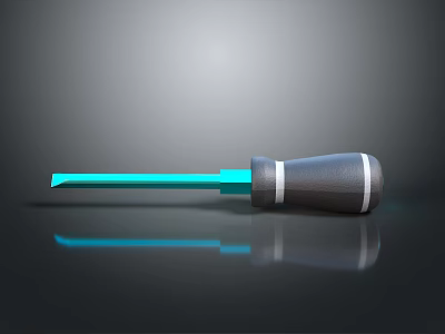 Blue Shaft Gray Handle Screwdriver as Essential Household Tool with Reflective Surface 3d model