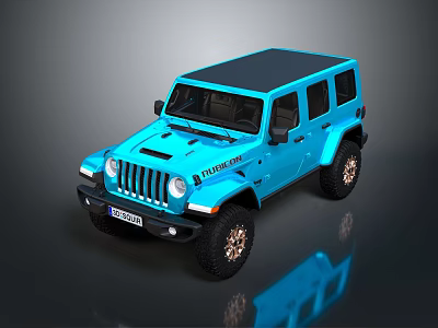 Blue Jeep Wrangler Off Road Vehicle With Black Roof And Bronze Wheels 3d model