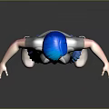 3D Game and Movie Character with Blue Hair Gray Top Blue Skirt and Black Socks