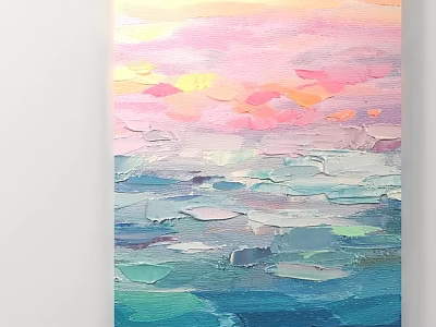 Abstract Seascape Painting With Colorful Sky And Ocean Waves Impasto Texture 3d model