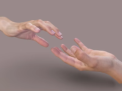 Woman's gentle hands reaching out softly towards each other on gray background 3d model