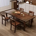 Warm Restaurant Interior With Wooden Dining Table Fruits Cups Wooden Chairs White Cabinets And Curtains