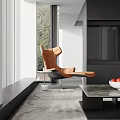 Modern Orange Leather Leisure Chair In Bright Interior With Large Window And Side Table