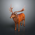 Brown 3D Model Deer With Large Antlers Standing In Realistic Detailed Pose