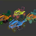 Colorful Kids Ride On Toy Tractors Featuring Blue Green Yellow Orange Seats And Wheels