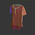 Pink Short Sleeved Top With Round Neck Button Detail And White Stitching
