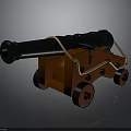 Vintage Military Cannon With Black Barrel Orange Carriage And Wheels