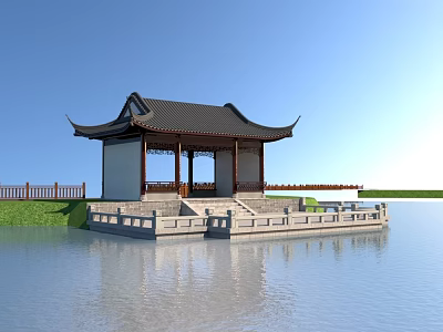 Antique waterside pavilion new Chinese style 3d model