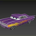 Cartoon Style Purple Car With Yellow Flame Decals And Big Blue Eyes