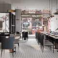Modern Restaurant Interior Design Featuring Open Layout Dining Tables And Hanging Chandeliers