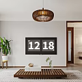 Modern Living and Dining Room Interior With Beige Sofa Wooden Coffee Table And Pendant Light