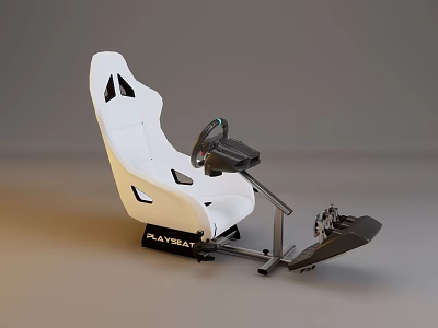 White Playseat Racing Gaming Seat With Steering Wheel And Pedals Setup 3d model